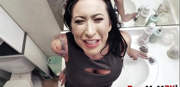  PervMoM3X - With great cock size comes great responsibility, and that responsibility is for this stepson to fuck his stepmom in the bathroom and cum inside her cougar pussy.